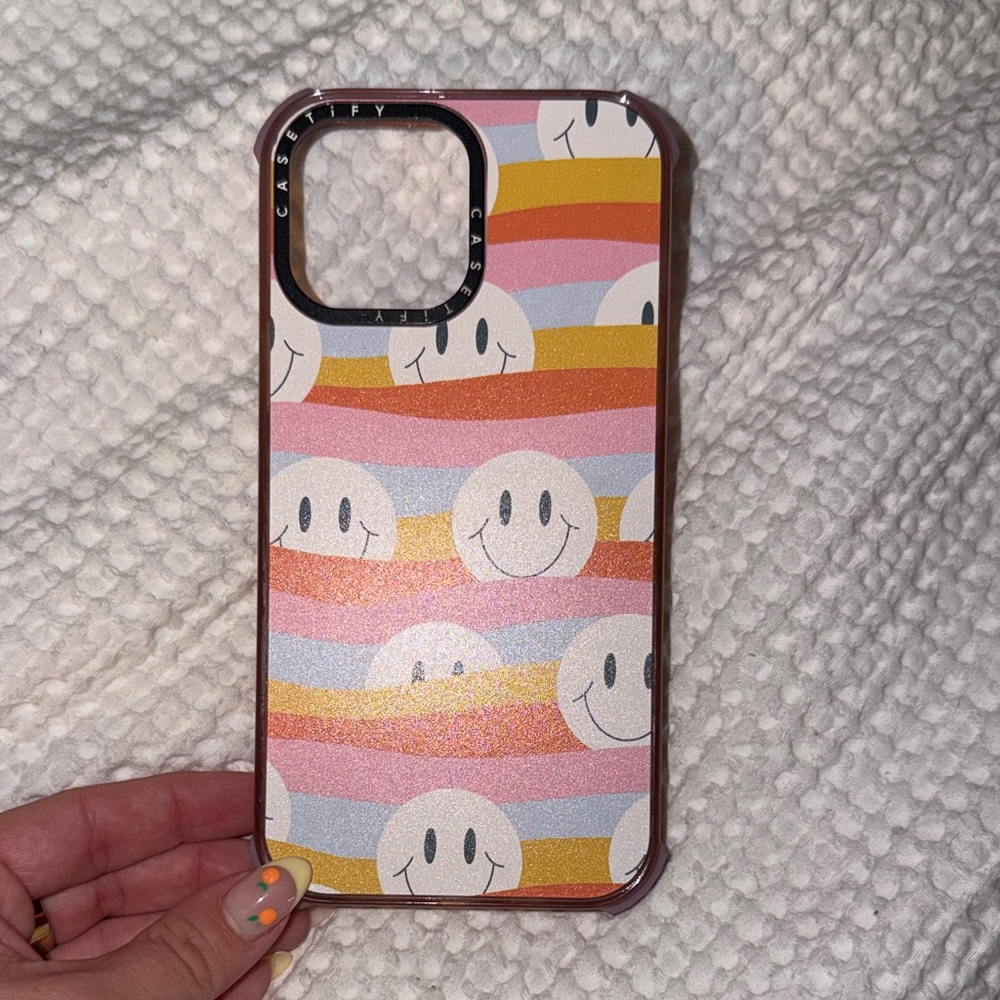 Casetify Rainbow Smile Stripe iPhone 13 Pro Max Case – Pink, Yellow, Blue